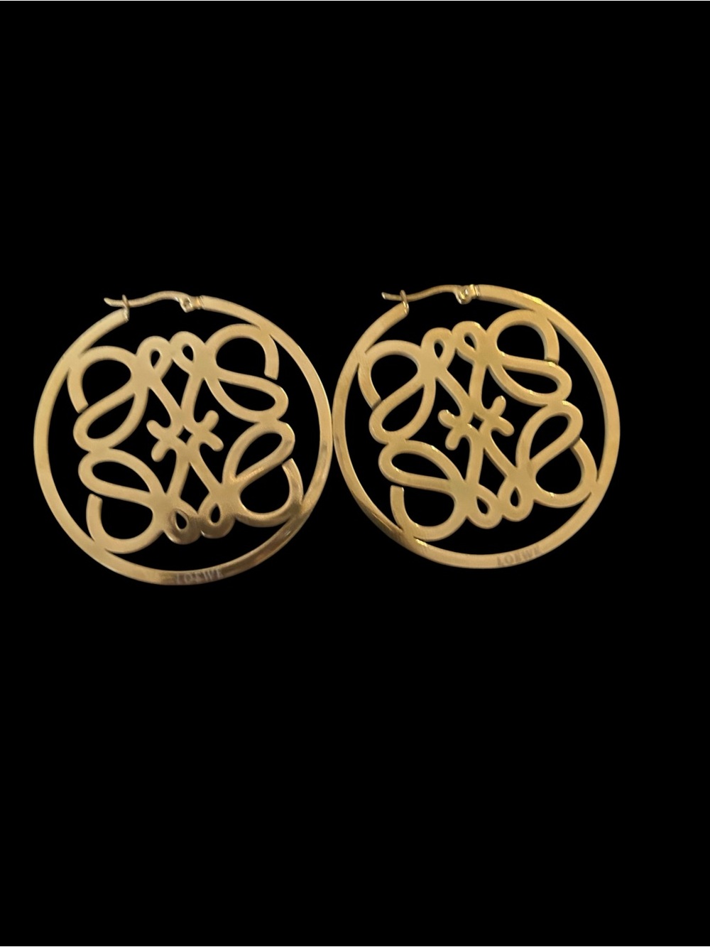 Loewe Fashion Jewelry Gold Tone Scrollwork Hoop Earrings